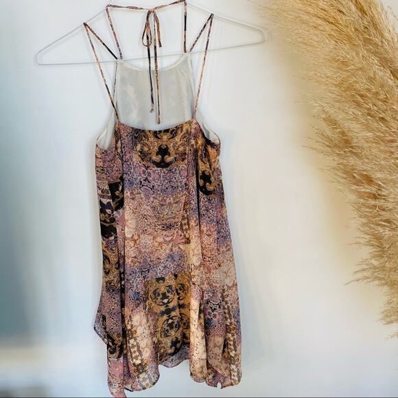 BCBG GENERATION Pink Cream Patchwork Paisley Print Ruffle Tank Mini Dress XXS - Picture 5 of 8